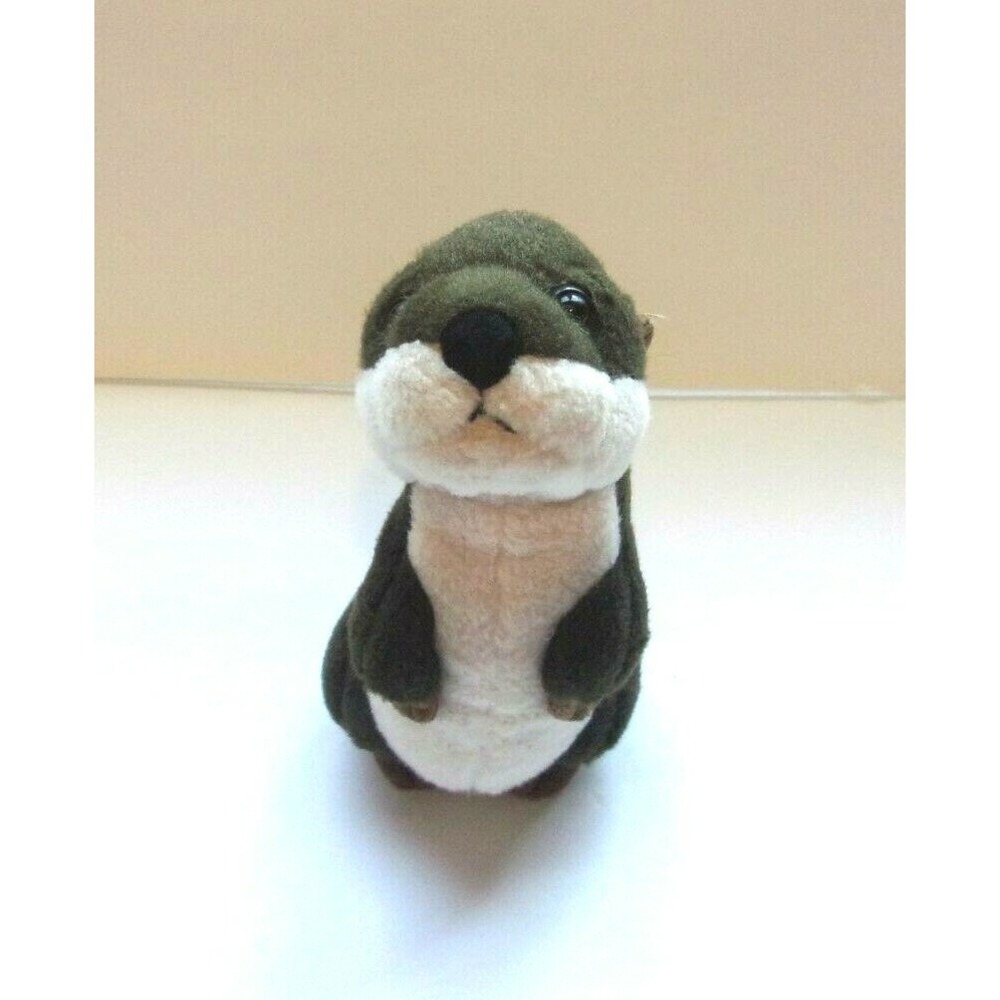 The Petting Zoo Standing Sea Otter Brown White Plush 2013 9 Inch Stuffed Animal
